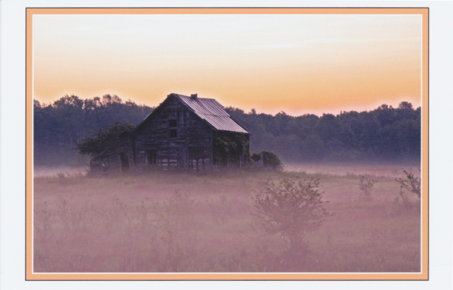 5 Pack of Headwaters Fine Art Cards 5.5" x 8.5" with envelopes - Ocqueoc Road Barn In Fog